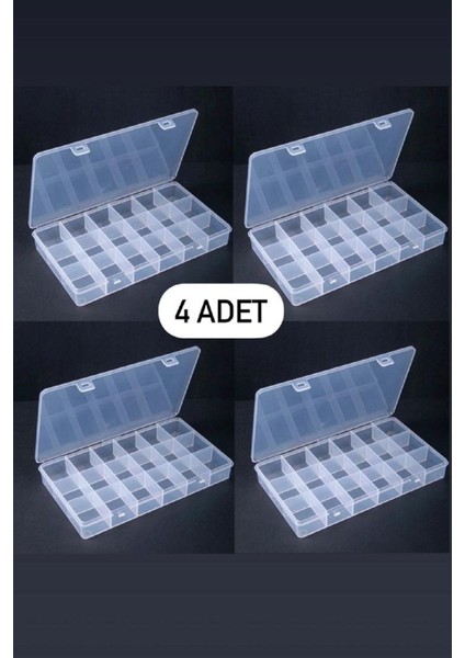 4 Adet 18 Bölmeli Şeffaf Kolye Yüzük Takı Kutusu Organizer Düzenleyici Kutu