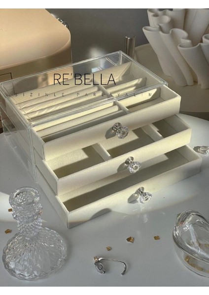 3 Çekmeceli Bölmeli Şeffaf Takı Kutusu | Mücevher Saklama Kutusu | Bej ve Gri Renk Seçeneği indirimleri
