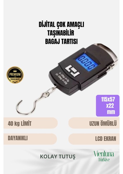Premium LCD Ekran Hassas Seyahat Bavul Tartı Dijital Çok Amaçlı Taşınabilir Bagaj Tartısı Max 40 kg