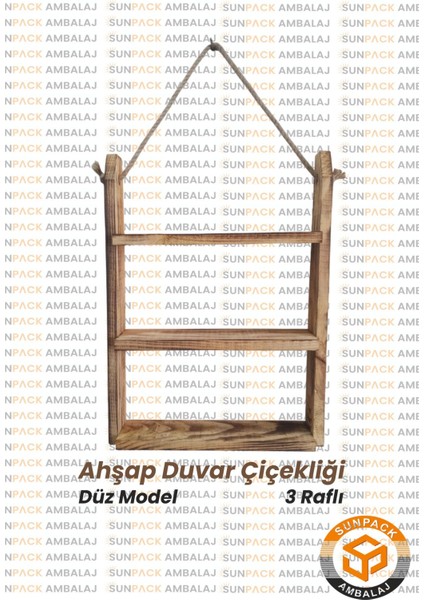 Sunpack Ahşap Duvar Çiçekliği - 3 Raflı, Düz Model, 45X30CM, Ceviz, Dekoratif, Doğal ve Şık Tasarım