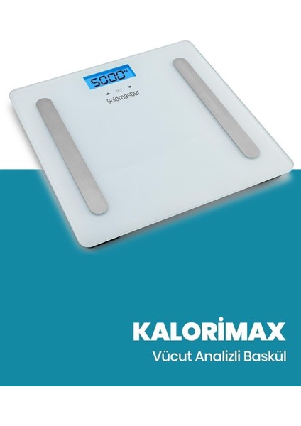 Kalorimax Dijital Ekranlı 6mm Temper Camlı Yağ Ölçer Fonksiyonlu Vücut Analizli Tartı Baskül