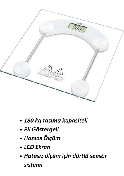 Dijital LCD Ekran Beyaz Cam Banyo Baskülü Tartı