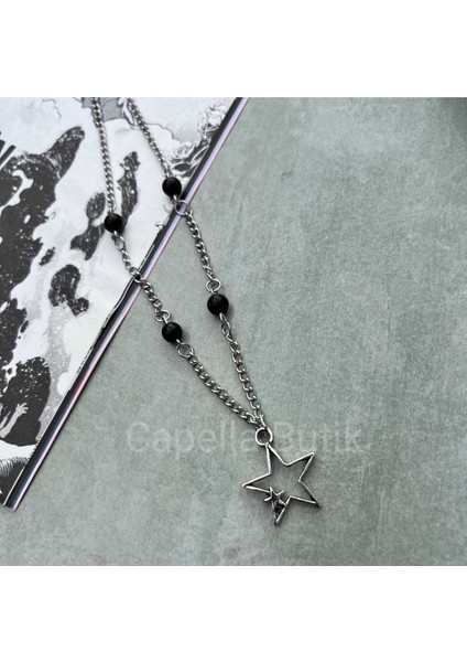 Y2K Yıldızlı Siyah Incili Kolye Antik Gümüş Kaplama fiyatları