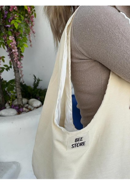 Krem Baget Cırtcırtlı, Astarlı, Kumaş Bez Çanta, Kadın Kol ve Omuz Çantası fiyatları