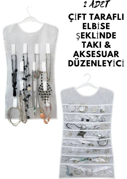 2 Adet Çift Taraflı Dolap Içi Asılabilir Takı Aksesuar Kolye Bilezik Küpe Yüzük Düzenleyici modelleri