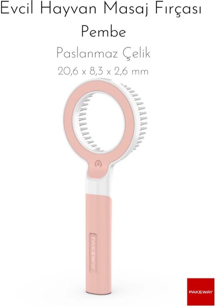 Evcil Hayvan Masaj Fırçası - Pembe - Paslanmaz Çelik