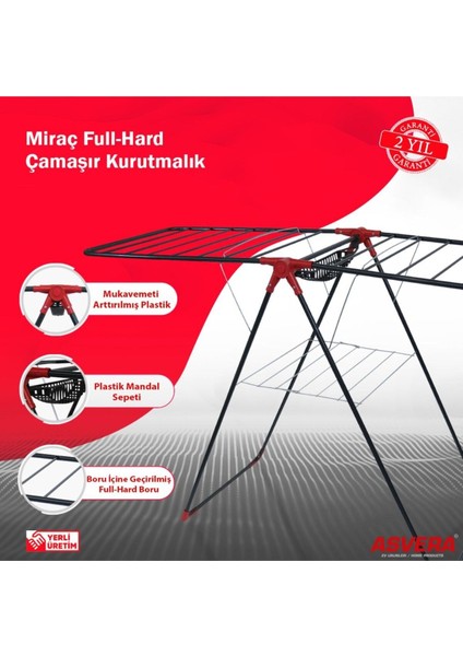 Elmas Serisi - Turkuaz Full-Hard Borulu Çamaşır Kurutmalık - Dayanıklı Çamaşır Kurutma Askısı