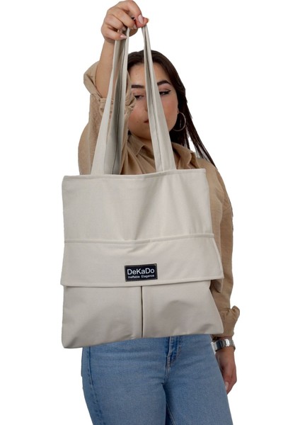 Kadın Bej Fermuarlı El ve Omuz Çantası Kumaş Bez Çanta Özel Dikim Kreasyonu fırsatları