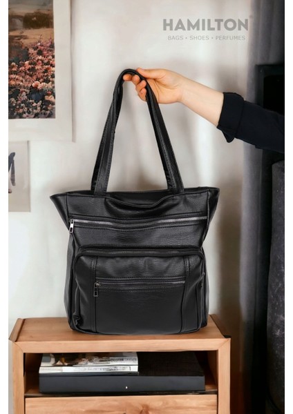 Orijinal Kadın Omuz ve Elde Çift Kulplu Dört Gözlü Yumuşak Deri Şık Geniş Büyük Boy Anne Omuz Çanta