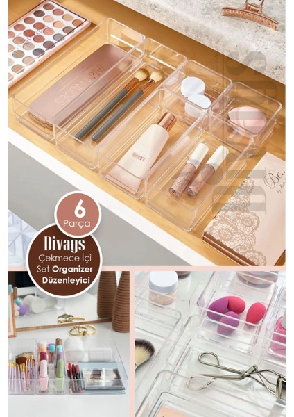 Ayarlanabilir Çekmece Içi Düzenleyici Set 6 Parça Takı ve Makyaj Kutusu Kalem Organizeri