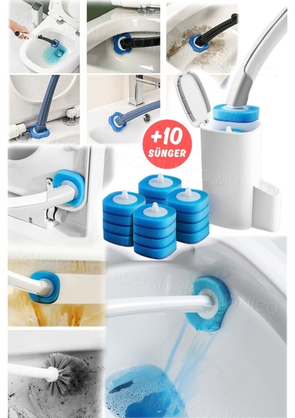 Özel Deterjanlı Klozet Temizleme Fırçası Kullan At Süngerli Mavi Su Deterjanlı Tuvalet Fırçası Seti