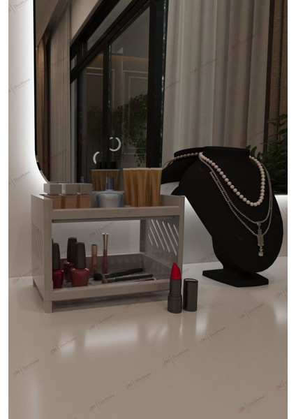 Çift Katlı Makyaj Kozmetik Fırçalık Banyo ve Ev Düzenleyici Çok Amaçlı Organizer Raf Beyaz fiyatları