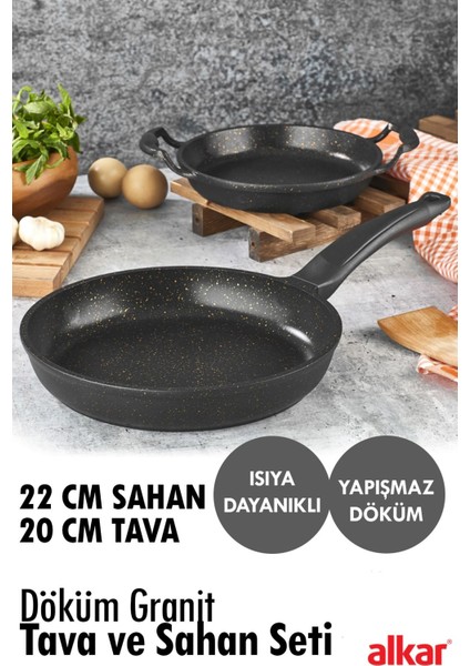 Döküm Isıya Çizilmez Yanmaz Tava ve Sahan Seti 22 cm Sahan 20 cm Tava Seti