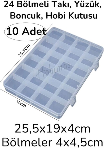 10 Adet 24 Bölmeli Kolye, Yüzük, Takı ve Hobi Kutusu Organizer Düzenleyici Kutu (25,50X19X4CM)