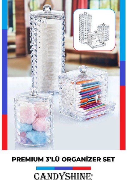 Diamond Premium 3'lü Set Makyaj Organizeri Modern 3'lü Kozmetik Düzenleyici Set Şık Organizer