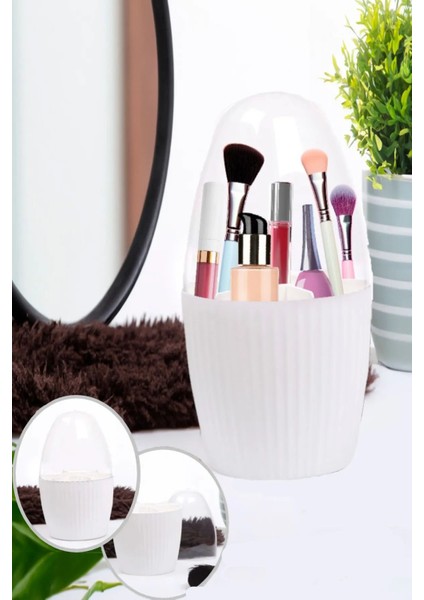 3 Adet 7 Bölmeli Makyaj Fırçası ve Kozmetik Düzenleyici Şeffaf Kapaklı Toparlayıcı Organizer Beyaz fiyatları