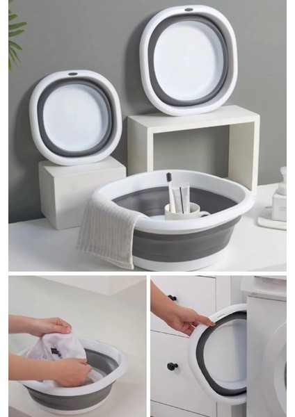 3'lü Katlanır Leğen Seti - Farklı Boy Fonksiyonel Kova Badya Seti ( 2.7 Litre, 5 Litre, 10 Litre )