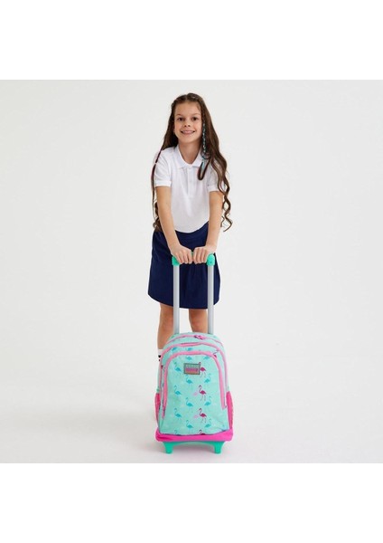 Kids Su Yeşili Neon Pembe Flamingo Desenli Çekçekli 3'lü Çanta Seti SET0123131 fiyatları