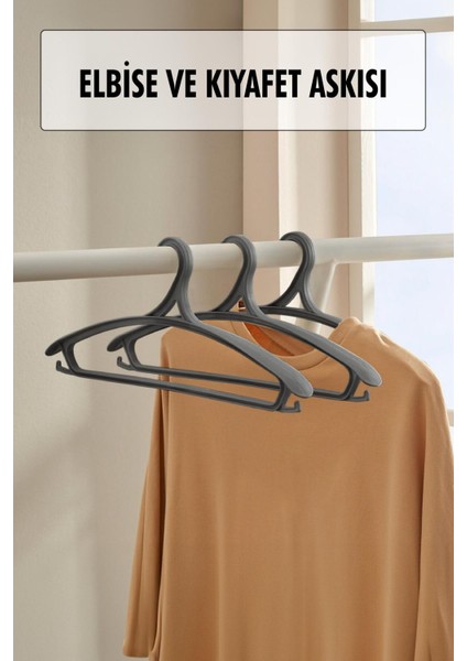 3 Lü Geniş Kıyafet ve Elbise Askısı Füme 43 cm