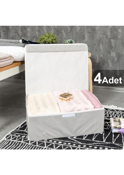 4 Adet Çok Amaçlı Kapaklı Kutu Baza Boy Gri 50X40X19 cm