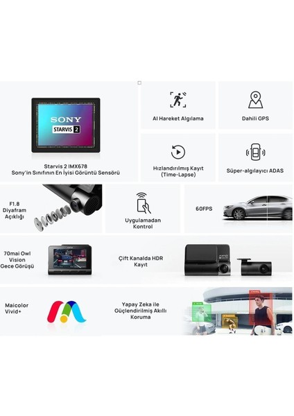 70MAI A810 Ön ve RC12 Arka Araç Içi Kamera Seti fırsatları