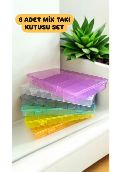 6lı Mix Şeffaf 18 Bölmeli Takı Kutusu Kuyumcu Toka Yüzük Saklama Box