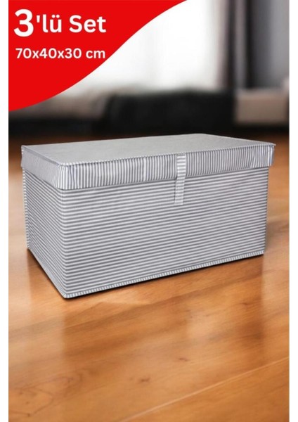 3 Adet Kapaklı Çok Amaçlı Hurç, Dolap Içi Düzenleyici Kutu Mega Plus 70X40X30 cm