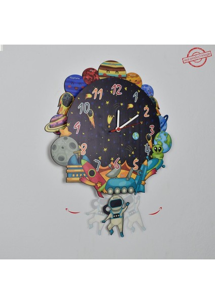 3 Boyutlu Ahşap Uzay ve Gezegenler Çocuk Odası Ahşap Duvar Saati ELF-2312023 indirimleri