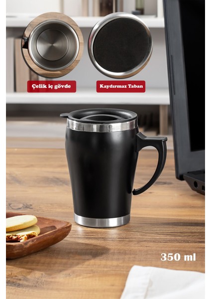 05667 Paslanmaz Çelik Kupa Sızdırmaz Çelik Termos Araç El Termosu Yalıtımlı Bardak 350ML -Siyah