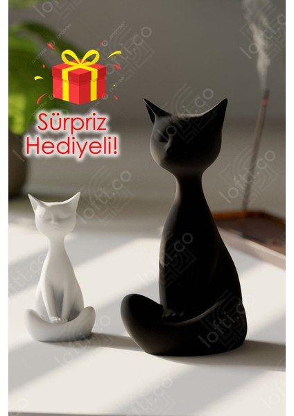 2’li Kedi Ailesi Biblosu - 14CM Dekoratif Kedi ve Yavrusu - Sevgililer Günü Hediyesi Kedi Objesi