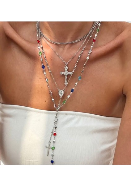 Renkli Taşlı Y Kolye | Gümüş 70 cm