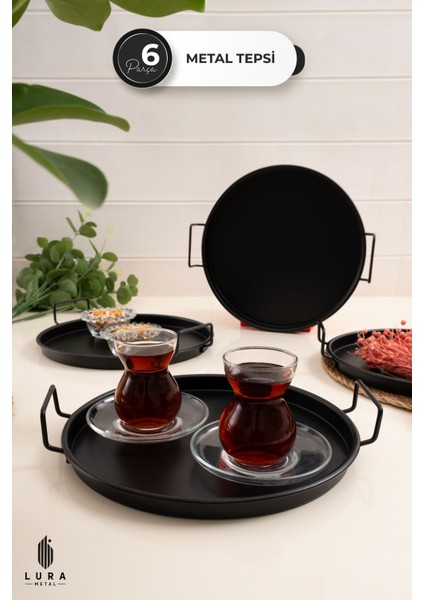 6'lı Nira Siyah Metal Kahve & Çay Sunum Tepsisi Seti - 25 cm fiyatları