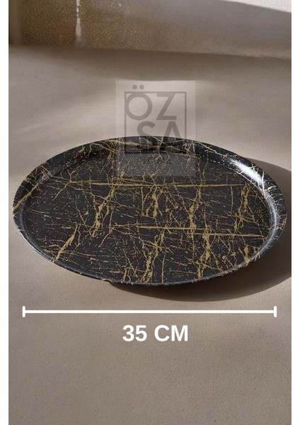 Mermer Desenli 35CM Yuvarlak Gold Siyah Melamin Tepsi Sunum Dekoratif Sofra Mutfak Çay Kahve Tepsi fiyatları