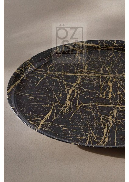 Mermer Desenli 35CM Yuvarlak Gold Siyah Melamin Tepsi Sunum Dekoratif Sofra Mutfak Çay Kahve Tepsi modelleri