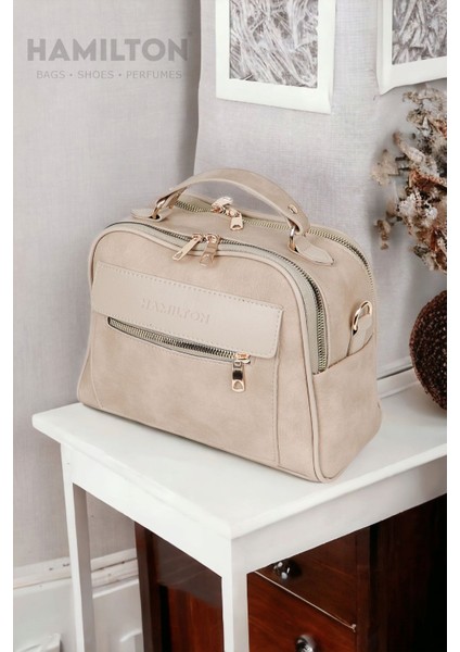 Orijinal Kadın Çapraz ve Elde Ayarlanabilir Askılı Deri Dokulu Üç Gözlü Büyük Şık Omuz ve El Çanta