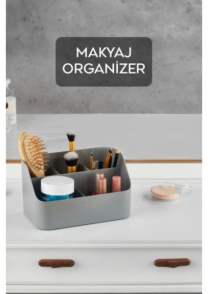 5 Bölmeli Makyaj Organizer - Takı Kozmetik Aksesuar Düzenleyici Saklama Kutusu Antrasit