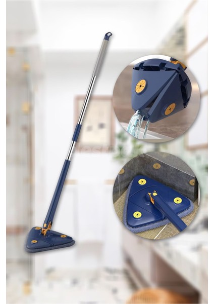 Kendinden Sıkmalı Üçgen Mop - Yer, Cam, Tavan - Köşeler Için Mükemmel ve Pratik Temizlik Yedek Bezl