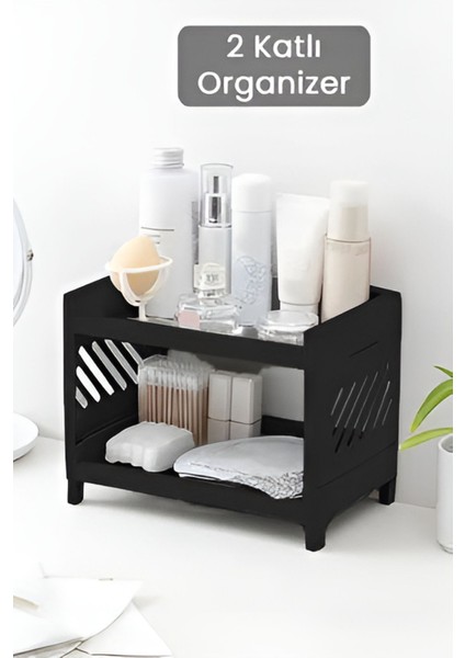 Siyah Venedik 2 Katlı Masa Üstü Düzenleyici Takı Makyaj Rafı Ofis Organizeri Banyo Standı fiyatları