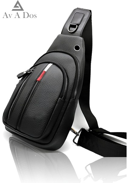 Unisex Deri Çapraz Askılı Çanta Göğüs Çanta Tek Kol Omuz Çanta Kulaklık Çıkışlı Bodybag Günlük