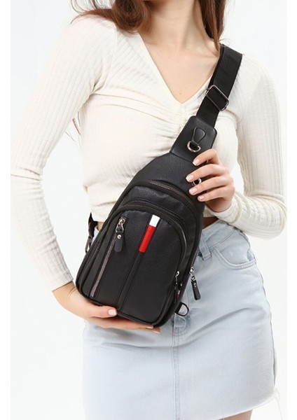 Unisex Deri Çapraz Askılı Çanta Göğüs Çanta Tek Kol Omuz Çanta Kulaklık Çıkışlı Bodybag Günlük fırsatları