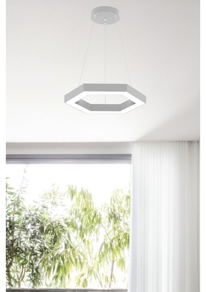 Hexagon ( Gri Kasa, Sarı Işık ) Ledli Modern LED Avize, Salon, Mutfak, Oturma Yatak Odası, Sarkıt modelleri