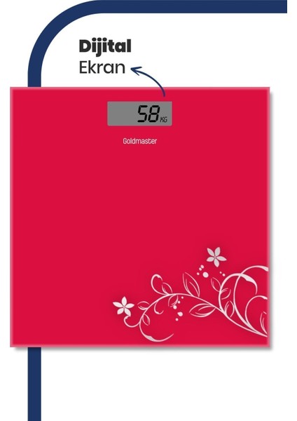 Slimfit Geniş Ekran 180KG Kapasiteli 5mm Dayanıklı Temper Camlı Kırmızı Desenli Dijital Baskül Tart fırsatları