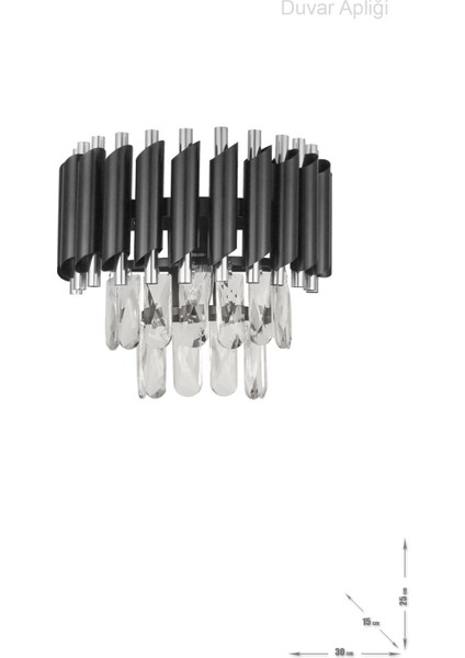 Palmira Prizma Kesim Kristal Taşlı Lüks Aplik - ( Siyah - Krom ) fiyatları