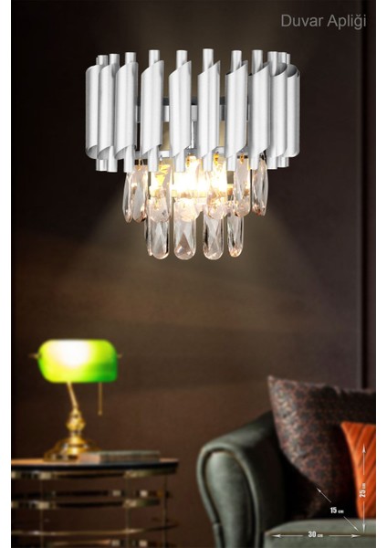 Palmira Prizma Kesim Kristal Taşlı Lüks Aplik - (Gümüş-Yaldız)