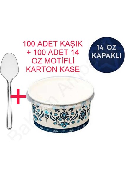 100 Adet Lüx Kaşık Mavi Karton Çorba Aşure Tatlı Kasesi Kullan At 14 Oz Plastik Kapaklı Sızdırmaz