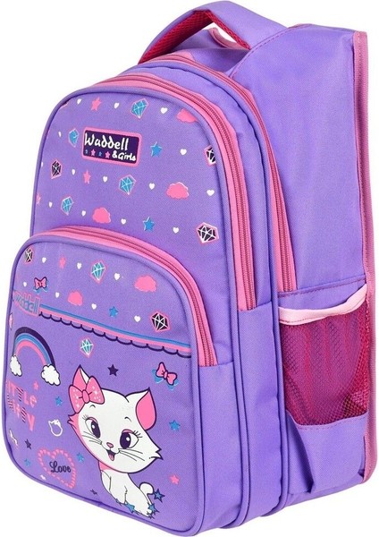 Lila Kedi Desenli Ilkokul Çantası Beslenme Çantalı 6005 modelleri