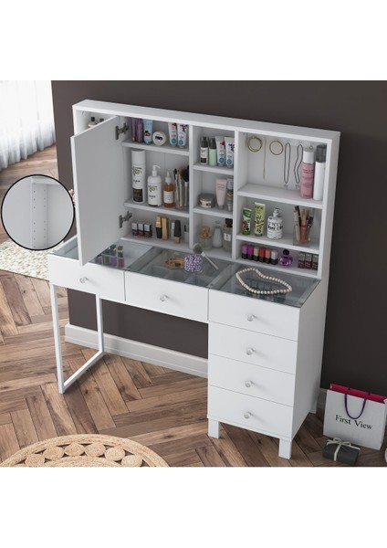 Rani BJ140 Aynalı Kapaklı Çekmeceli Makyaj Masası Kancalı Takı Düzenleyici Beyaz fırsatları
