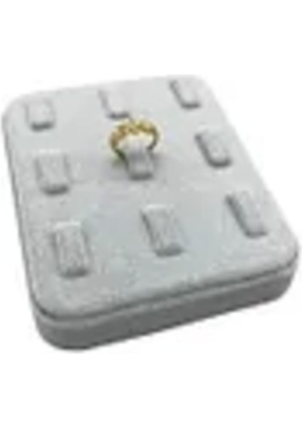 Yerli Üretim Süet Kumaş Gri Renk 12/11 cm Çoklu Tırnaklı Yüzük Sergileme Aksesuar