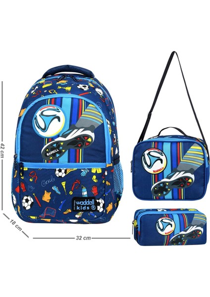 Royalglow Deri Nakışlı Futbol Çantası Beslenme Çantası ve Kalemlik