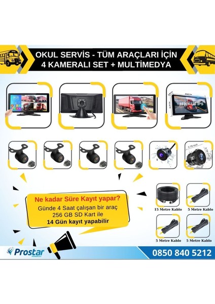 Okul Servisleri Için 10.36" Dokunmatik Ekranlı 4 Kameralı Kayıtlı Video Müzik Telefon Ekran Yansıtm fırsatları